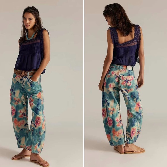 Free People Denim - Free People We The Free Good Luck Barrel Floral Jeans ~ 31 🌺